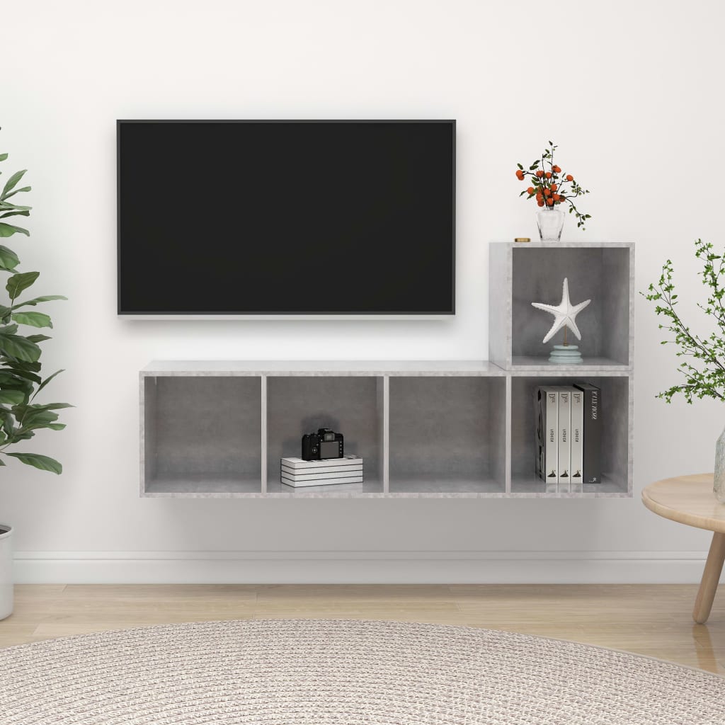 2 részes betonszürke forgácslap tv-szekrény szett