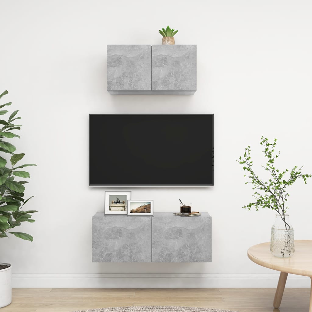 2 részes betonszürke forgácslap tv-szekrényszett 2 részes betonszürke forgácslap tv-szekrényszett