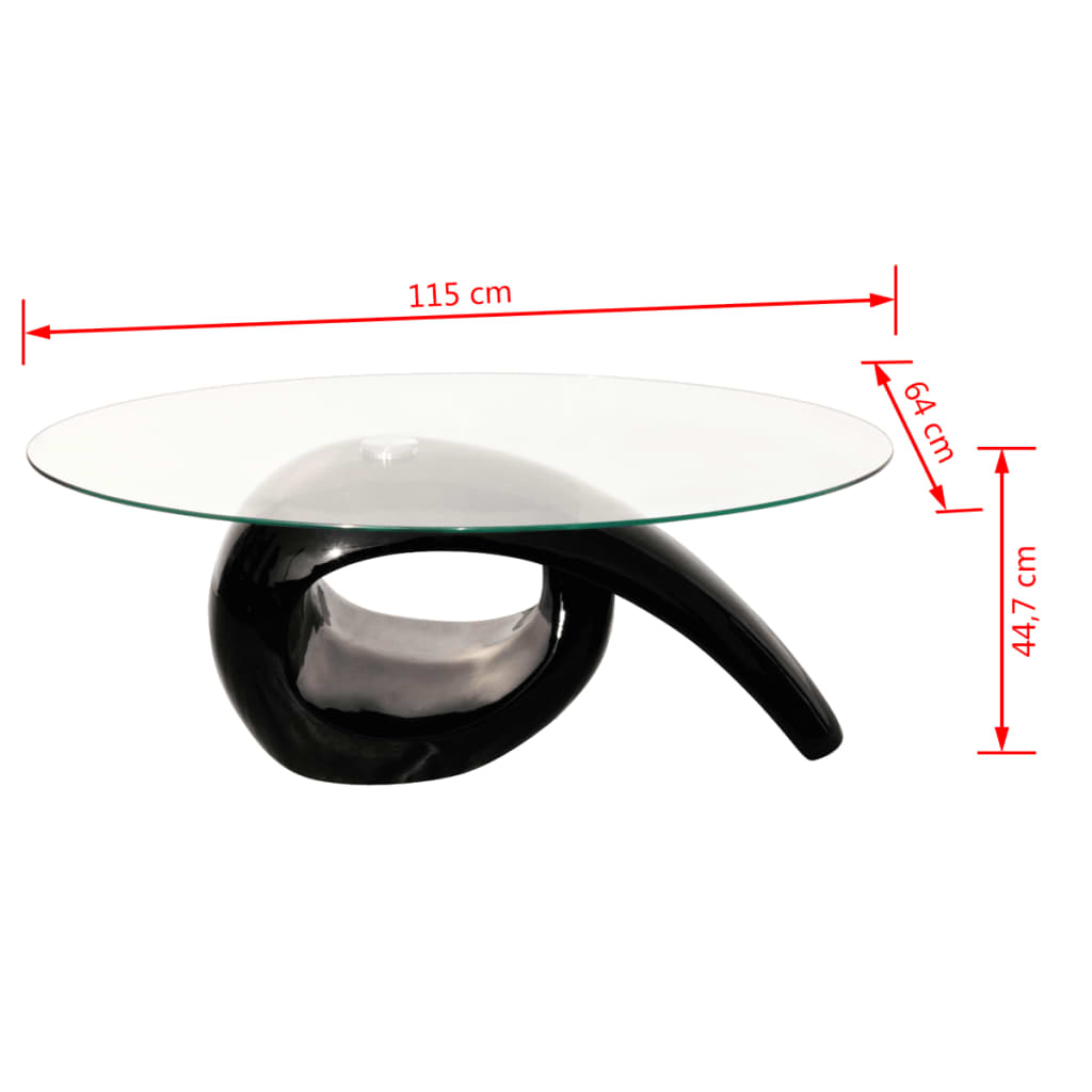 240432 coffee table with oval glass top high gloss black