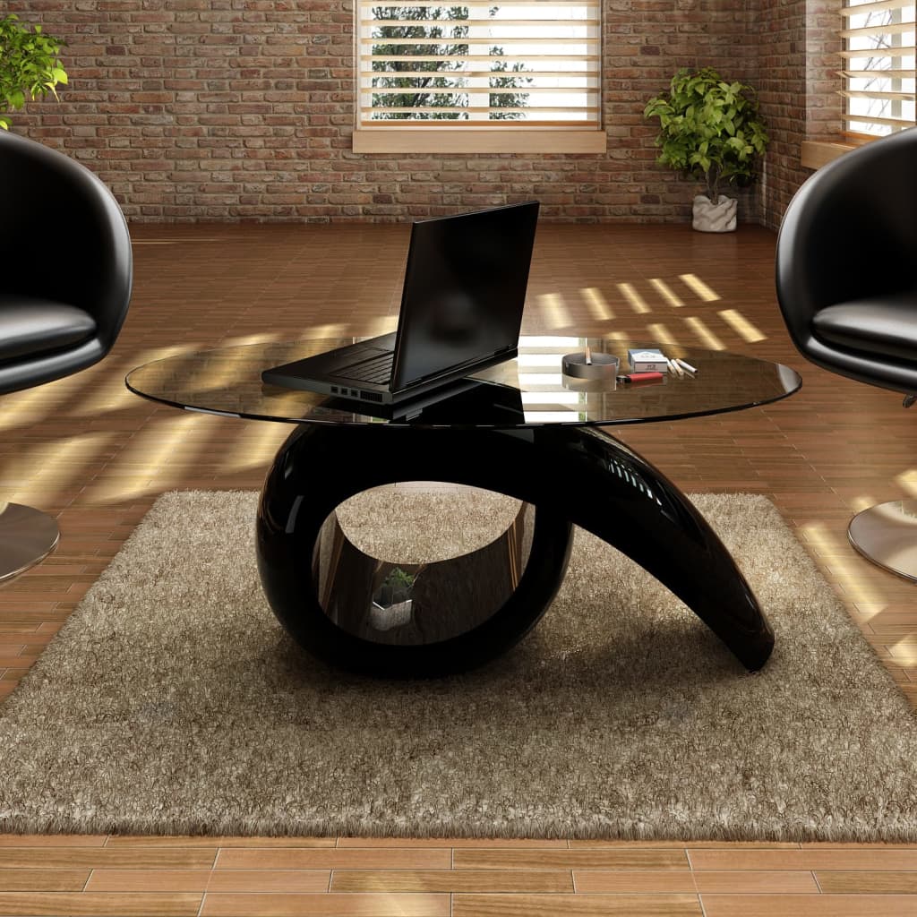 240432 coffee table with oval glass top high gloss black