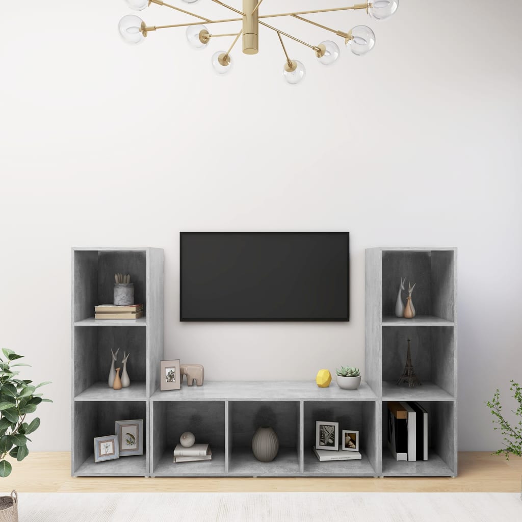 3 db betonszürke forgácslap tv-szekrény 107 x 35 x 37 cm 3 db betonszürke forgácslap tv-szekrény 107 x 35 x 37 cm