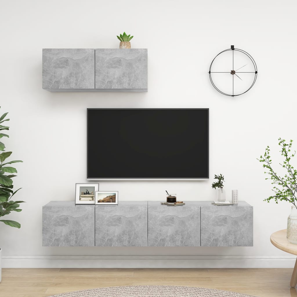 3 db betonszürke forgácslap tv-szekrény 3 db betonszürke forgácslap tv-szekrény