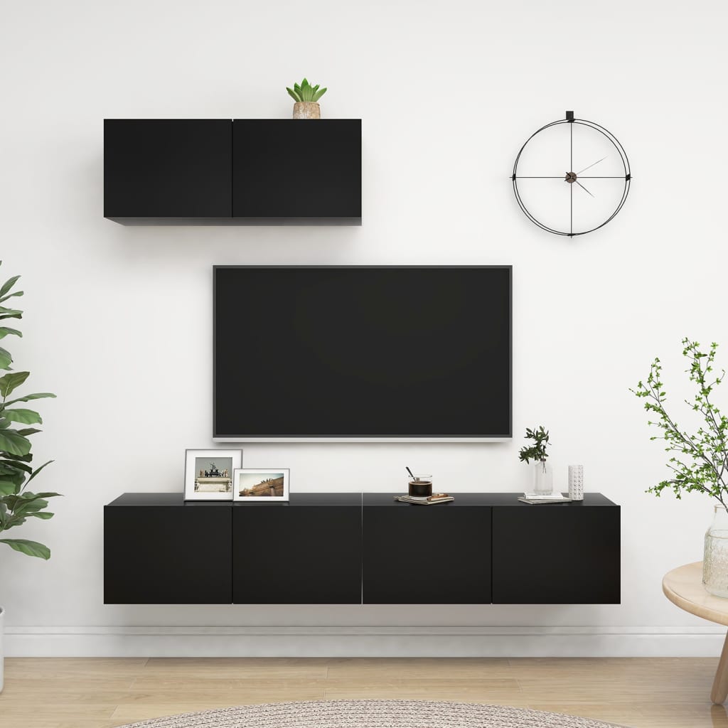 3 db fekete forgácslap tv-szekrény 3 db fekete forgácslap tv-szekrény