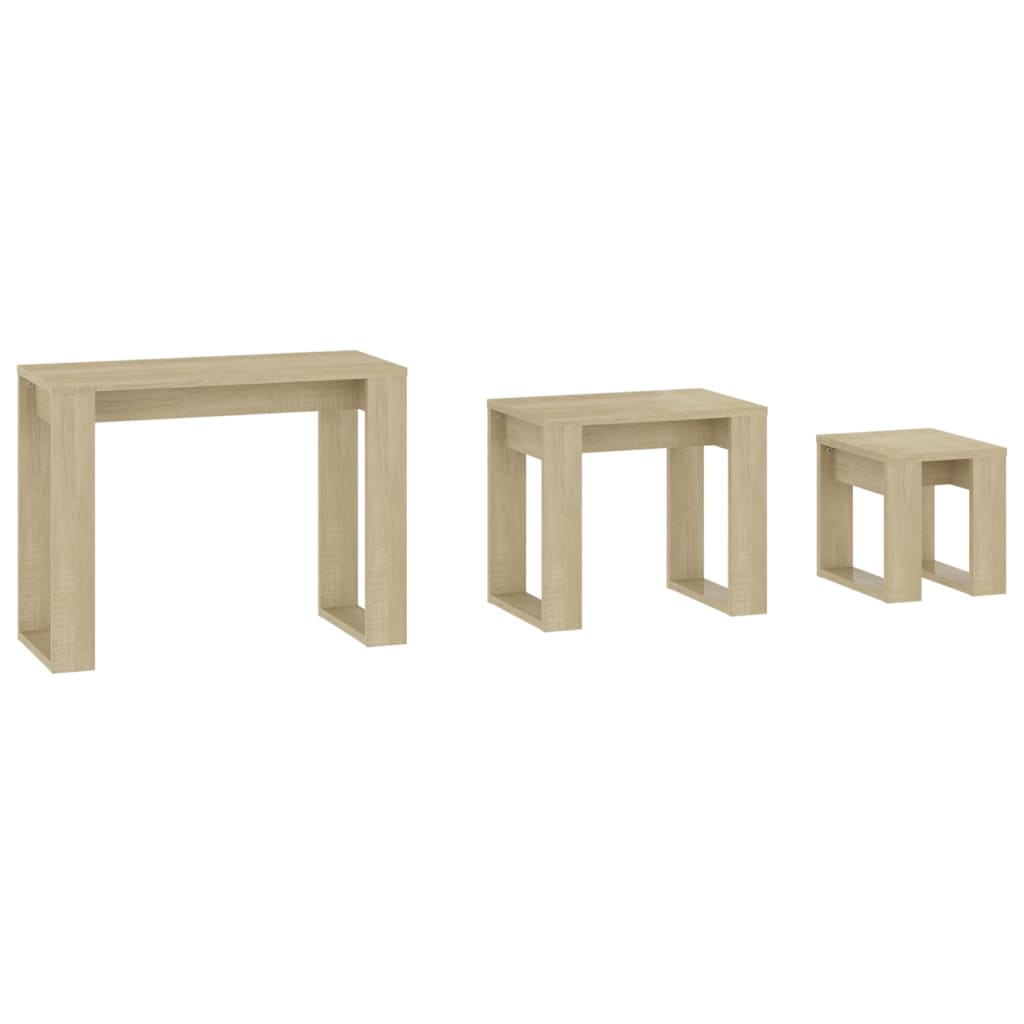 3 db sonoma tölgy színű forgácslap rakásolható asztal