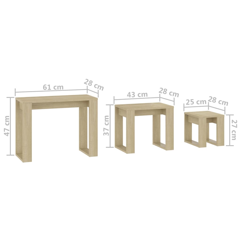 3 db sonoma tölgy színű forgácslap rakásolható asztal