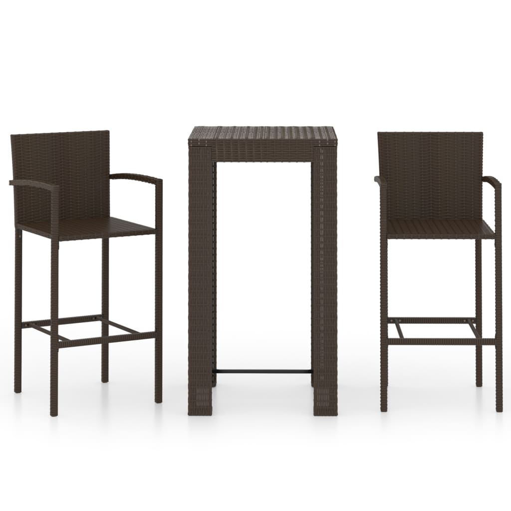 3 részes barna polyrattan kerti bárszett kartámasszal