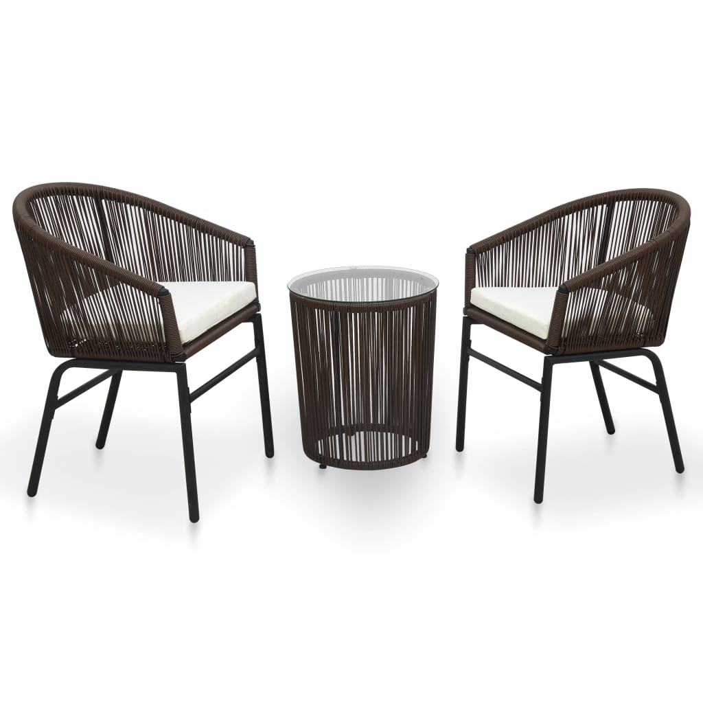 3-részes barna pvc rattan bisztrószett párnákkal