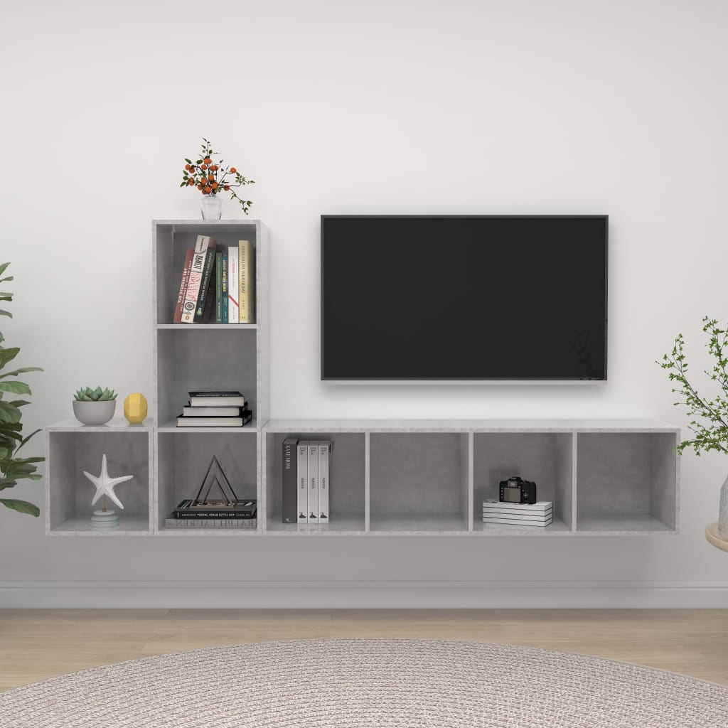 3 részes betonszürke forgácslap tv-szekrény szett