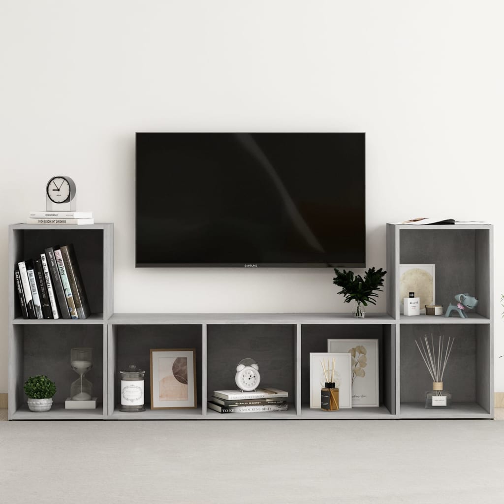 3 részes betonszürke forgácslap tv-szekrény szett
