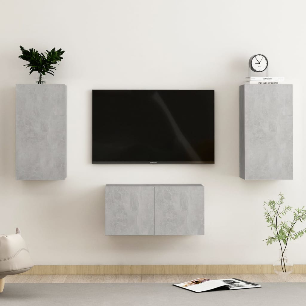 3 részes betonszürke forgácslap tv-szekrényszett 3 részes betonszürke forgácslap tv-szekrényszett