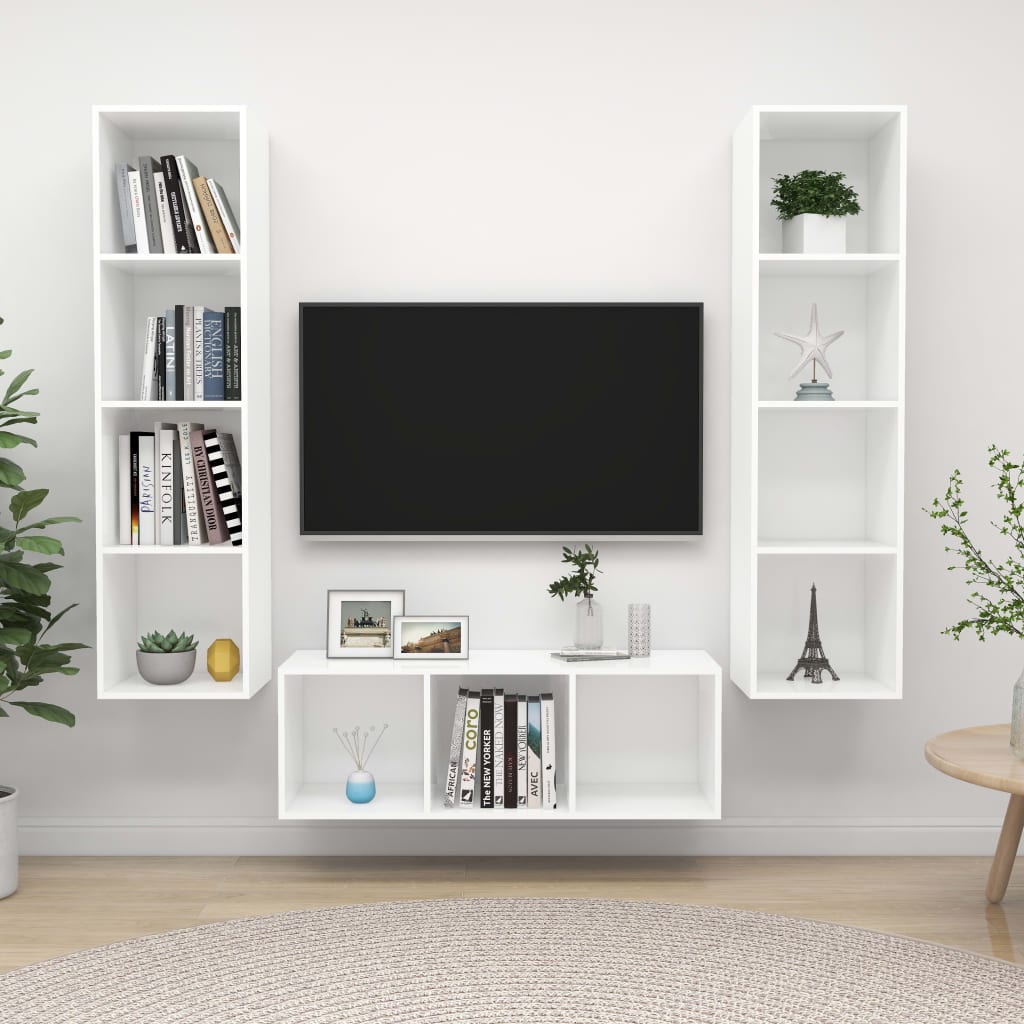 3 részes fehér forgácslap tv-szekrény szett