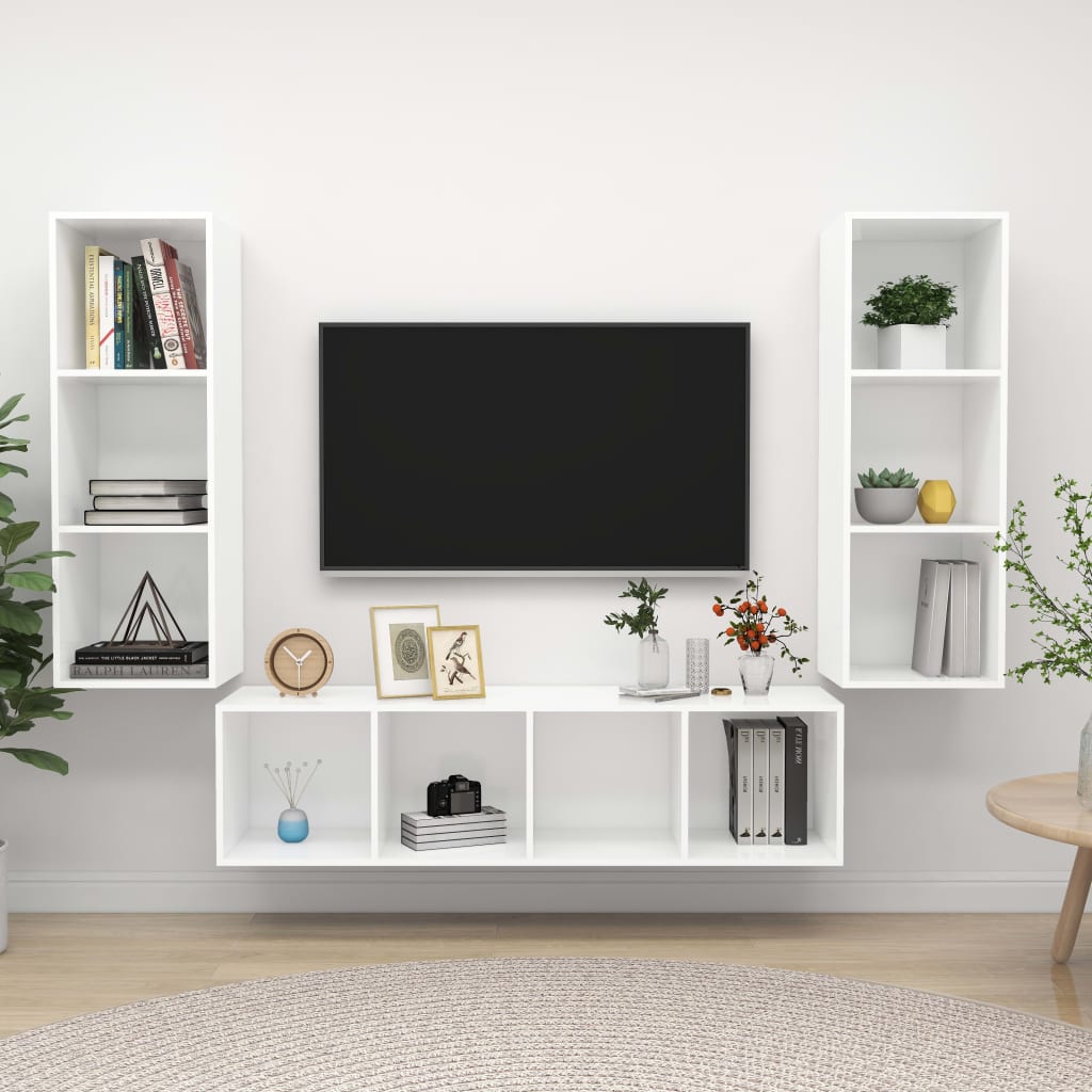 3 részes fehér forgácslap tv-szekrény szett 3 részes fehér forgácslap tv-szekrény szett