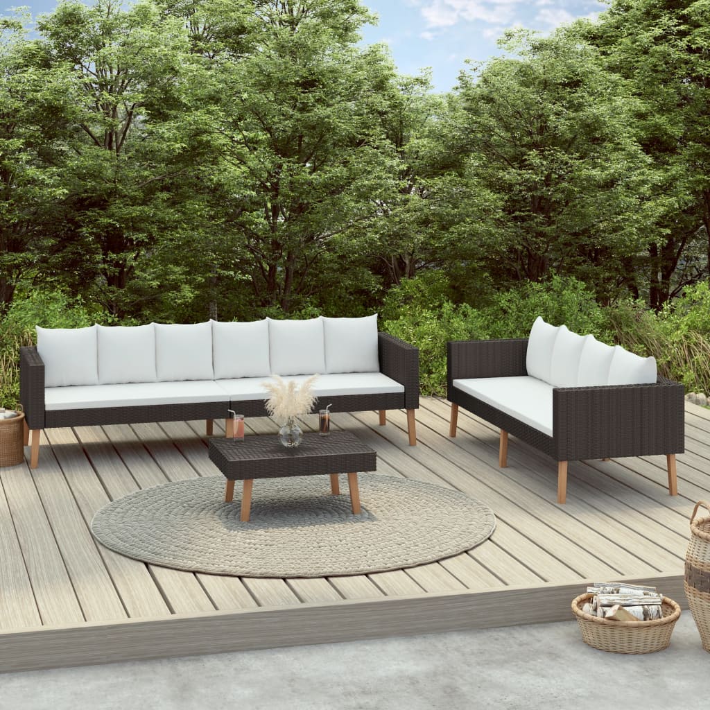 3 részes fekete polyrattan kerti ülőgarnitúra párnákkal