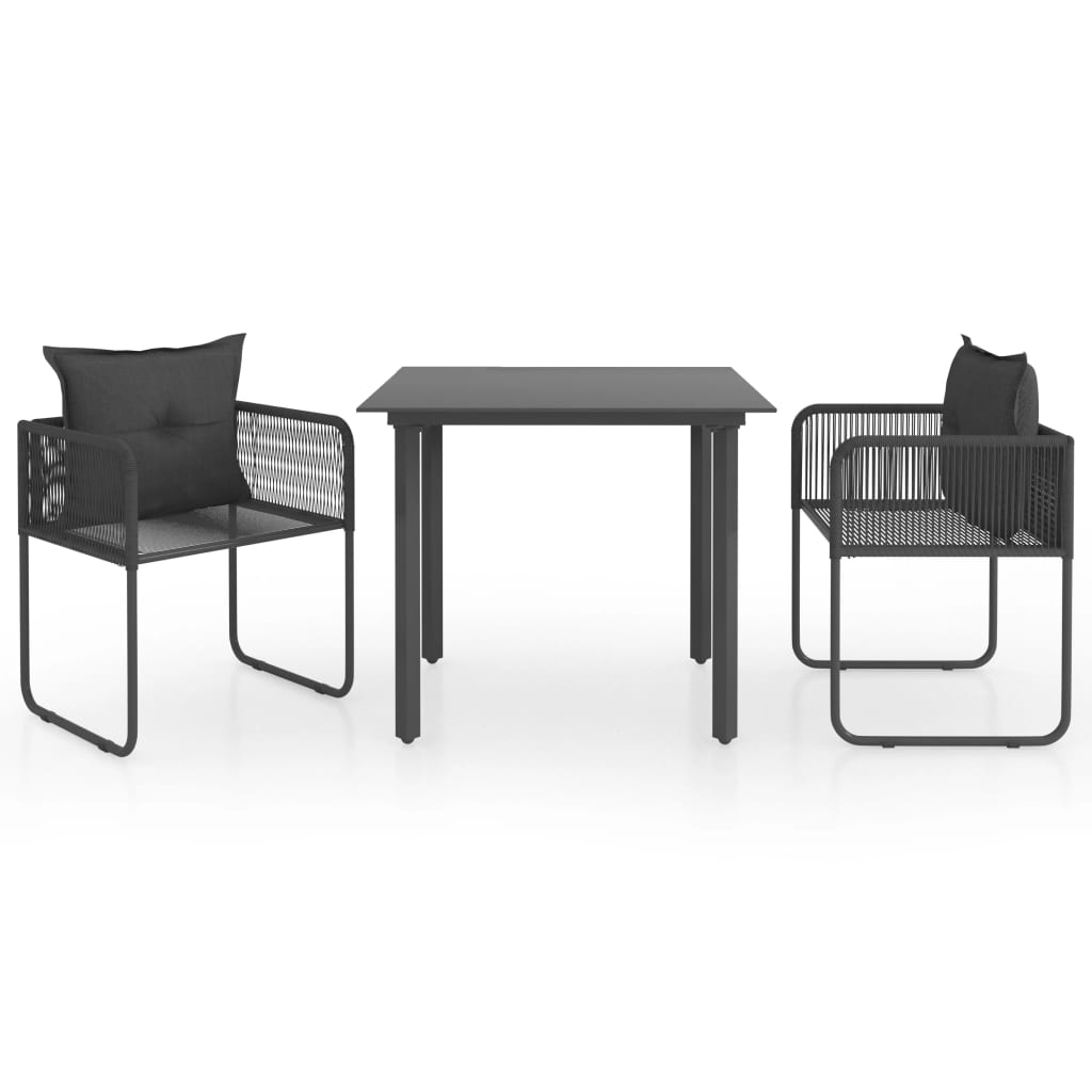 3 részes fekete pvc rattan kerti étkezőgarnitúra