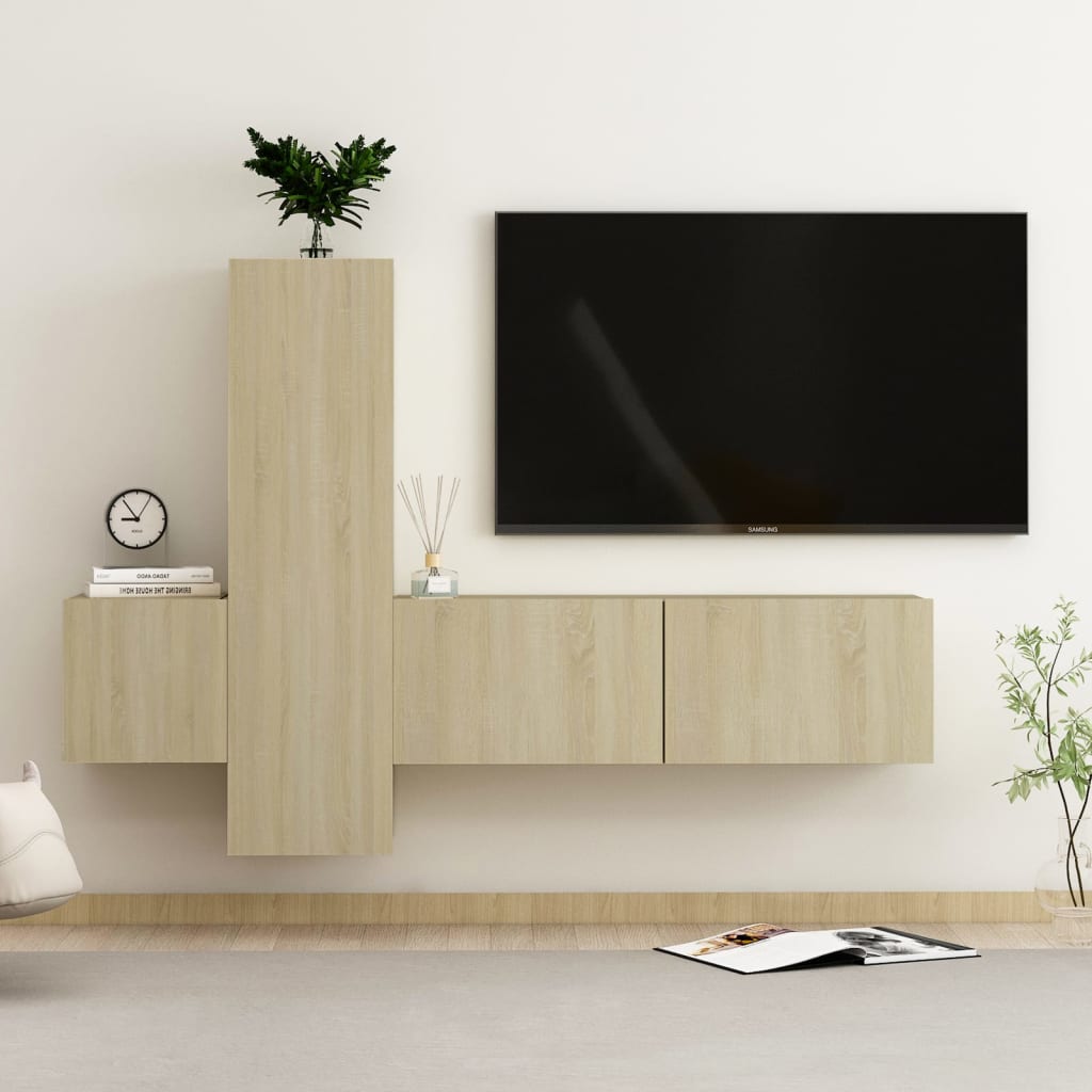 3 részes sonoma-tölgyszínű forgácslap tv-szekrényszett 3 részes sonoma-tölgyszínű forgácslap tv-szekrényszett
