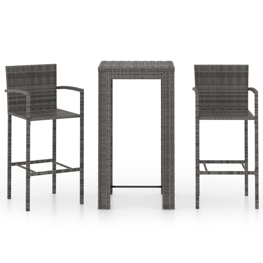 3 részes szürke polyrattan kerti bárszett kartámasszal