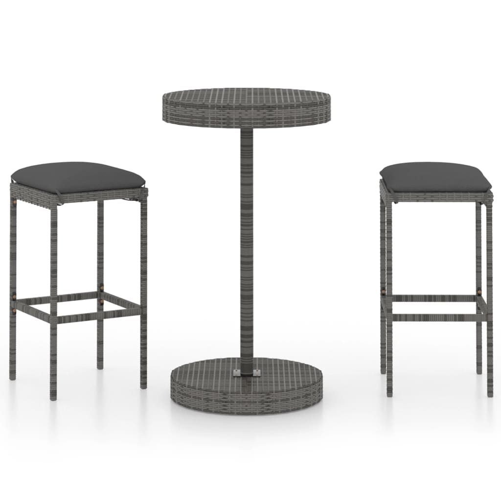 3 részes szürke polyrattan kerti bárszett párnákkal