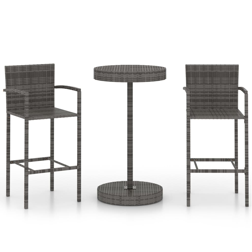 3 részes szürke polyrattan kerti bárszett