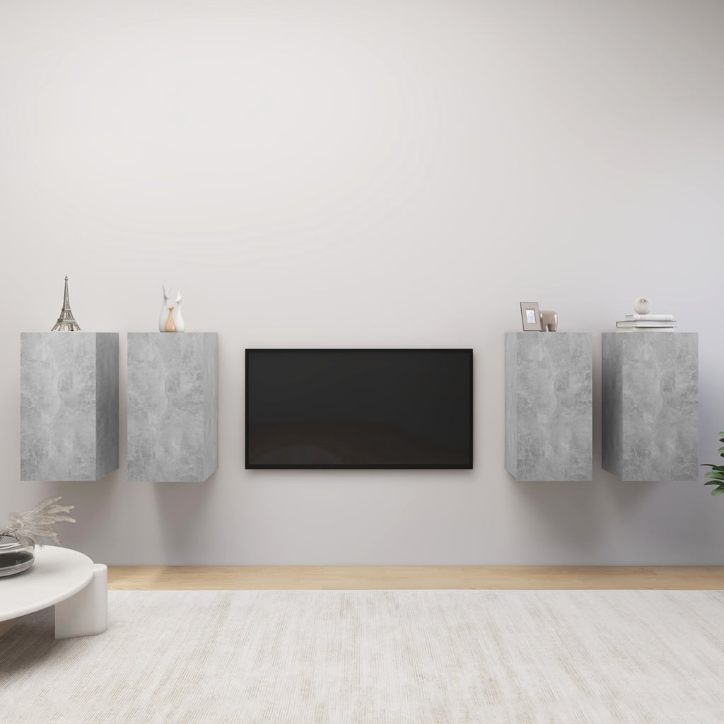 4 db betonszürke forgácslap tv-szekrény 30,5 x 30 x 60 cm