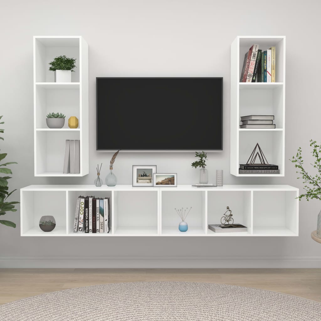 4 db fehér forgácslap falra szerelhető tv-szekrény 4 db fehér forgácslap falra szerelhető tv-szekrény