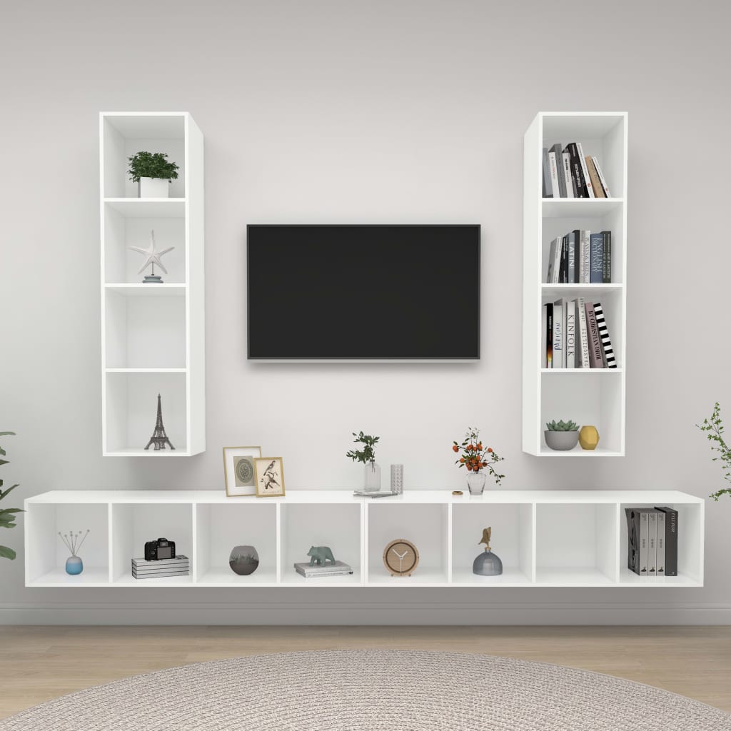 4 db fehér forgácslap falra szerelhető tv-szekrény 4 db fehér forgácslap falra szerelhető tv-szekrény