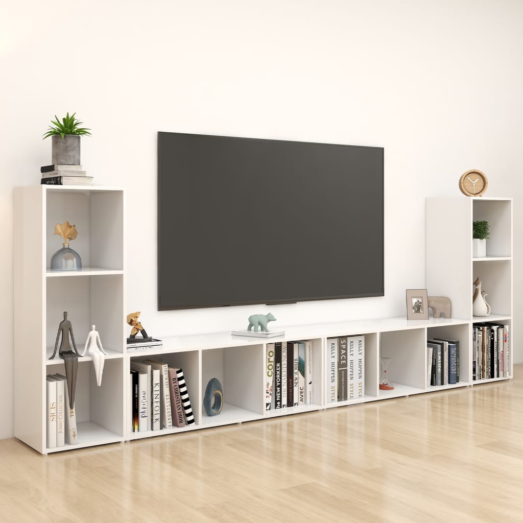 4 db fehér forgácslap tv-szekrény 107 x 35 x 37 cm 4 db fehér forgácslap tv-szekrény 107 x 35 x 37 cm