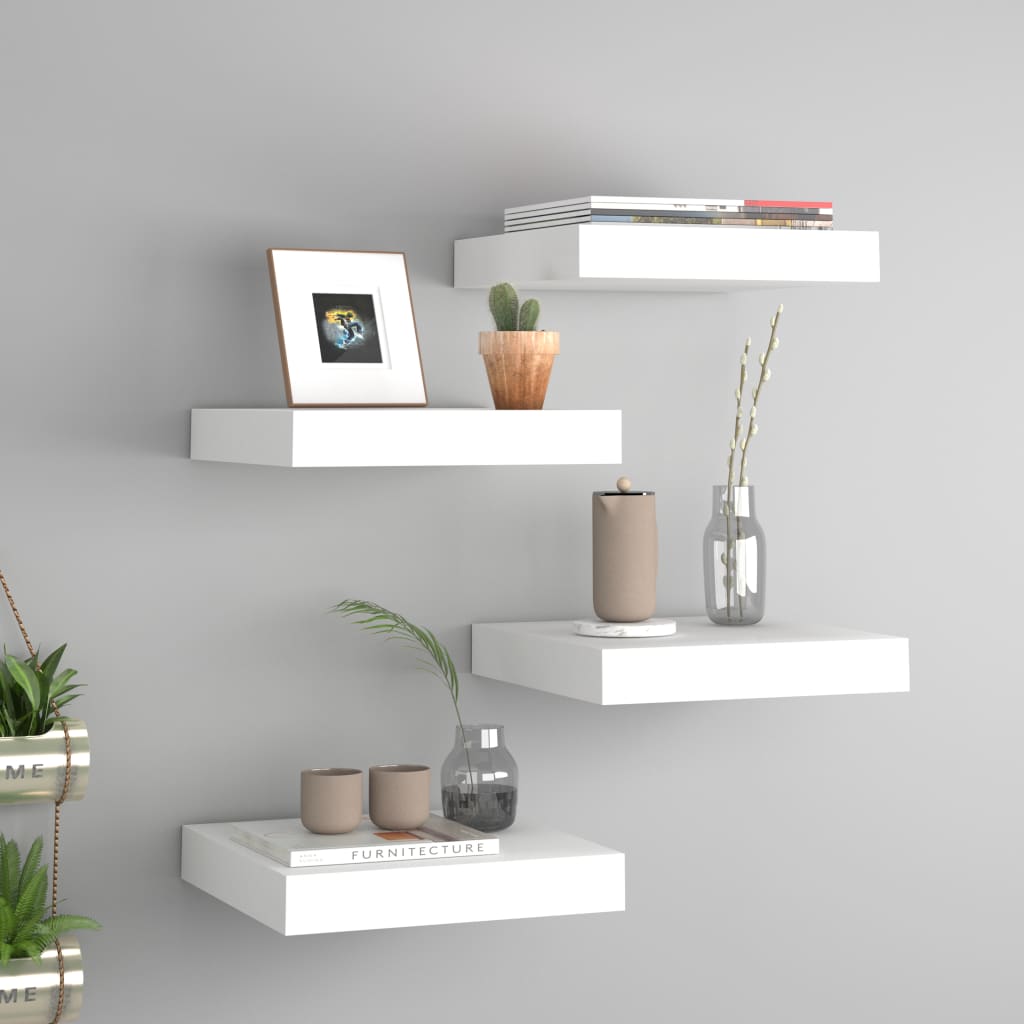 4 db fehér mdf lebegő fali polc 23 x 23,5 x 3,8 cm
