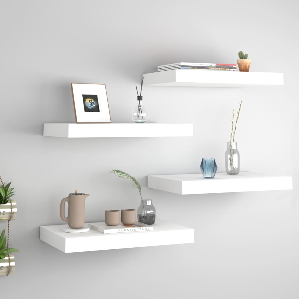 4 db fehér mdf lebegő fali polc 40 x 23 x 3,8 cm