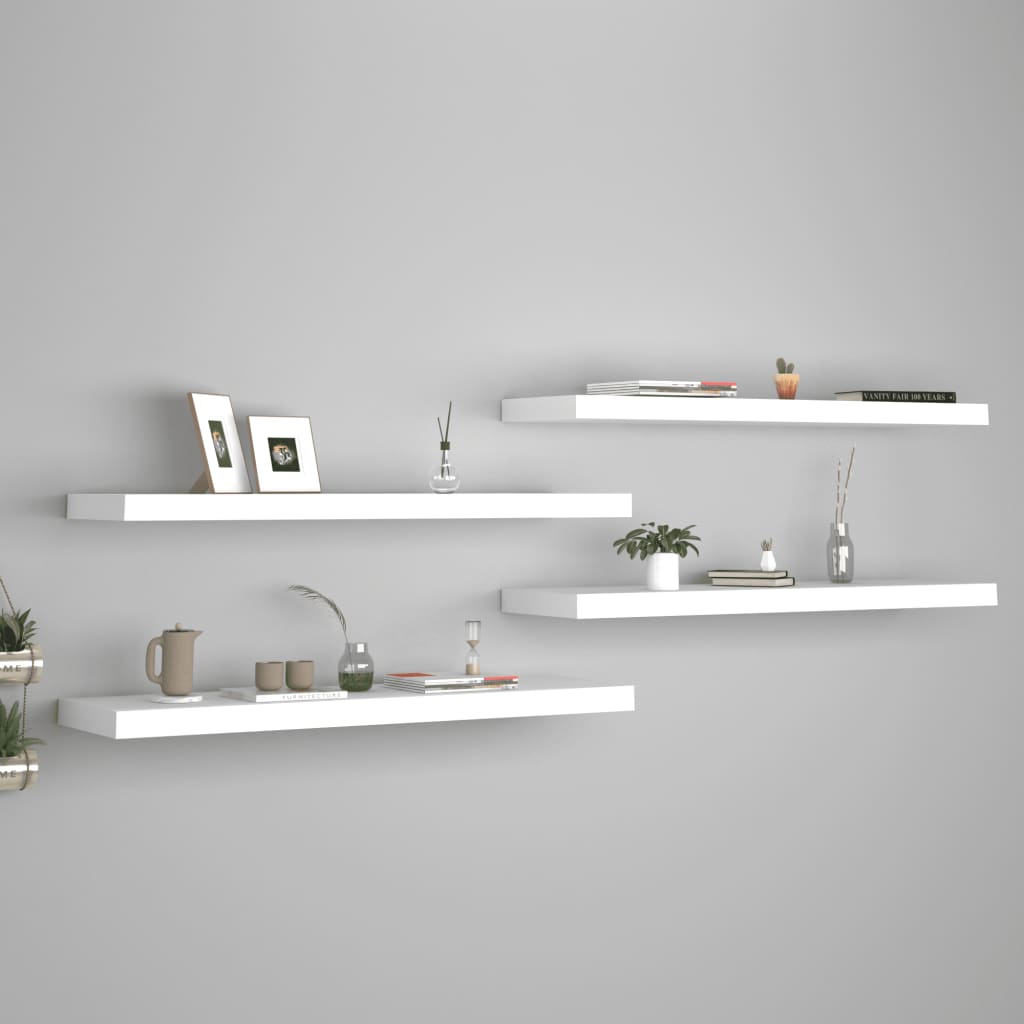 4 db fehér mdf lebegő fali polc 90 x 23,5 x 3,8 cm