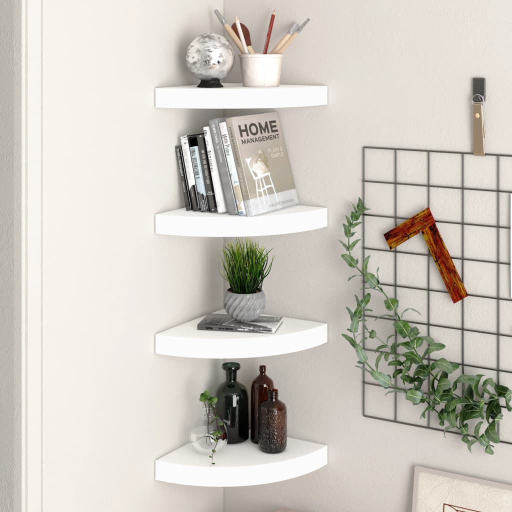 4 db fehér mdf lebegő sarokpolc 25 x 25 x 3,8 cm
