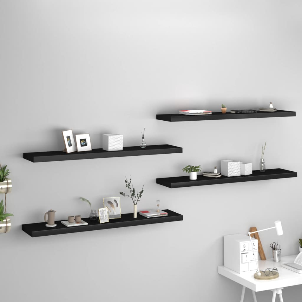4 db fekete mdf fali polc 120 x 23,5 x 3,8 cm