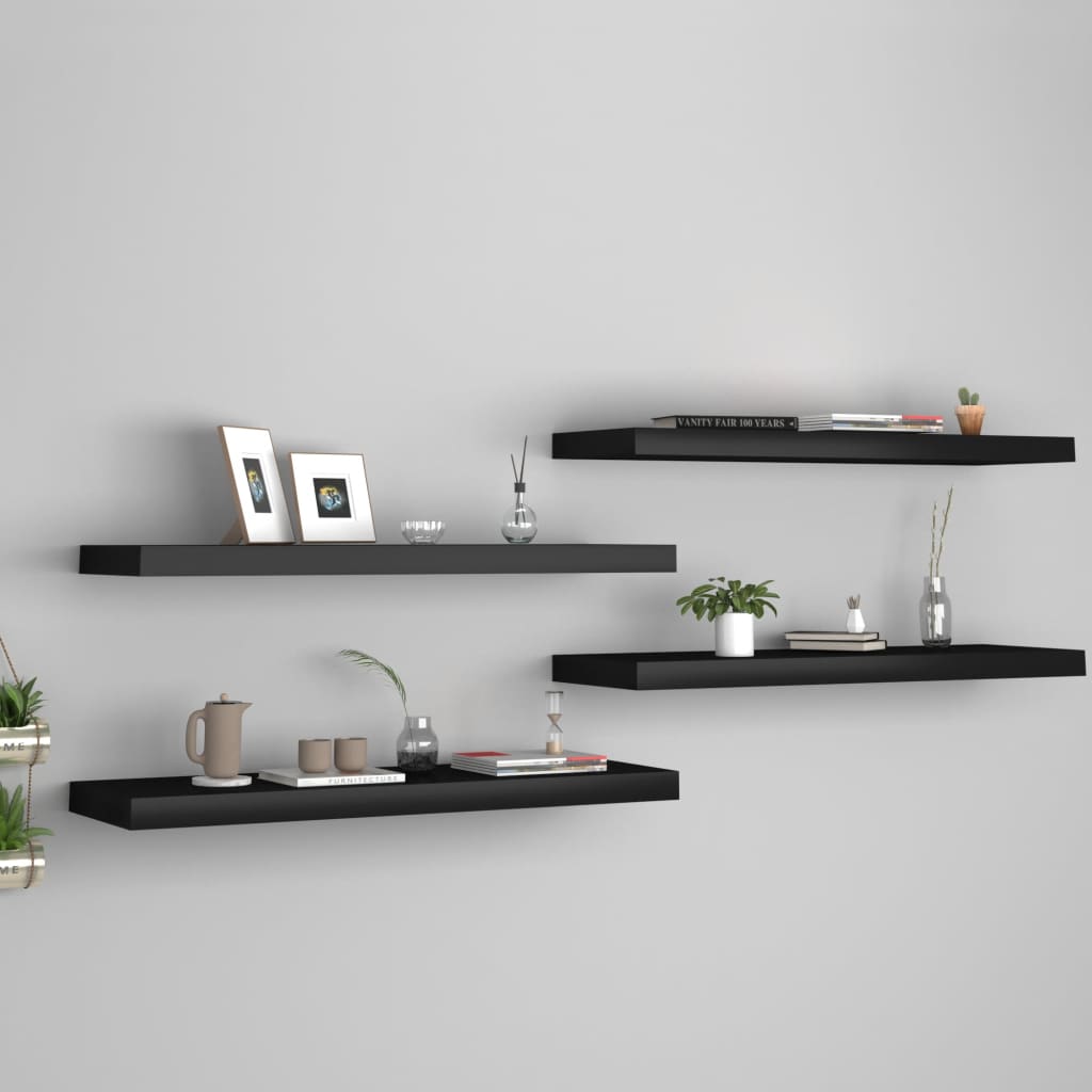 4 db fekete mdf fali polc 80 x 23,5 x 3,8 cm