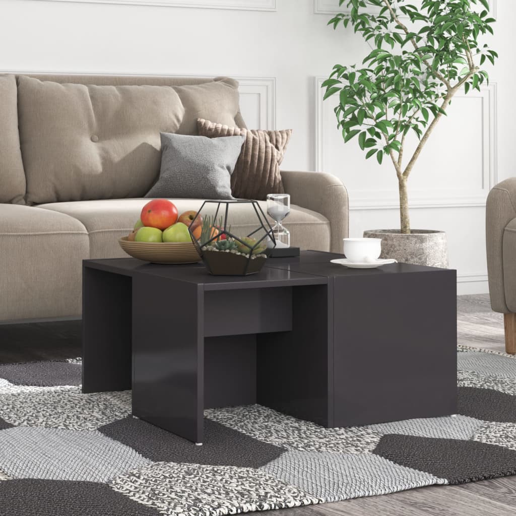4 db magasfényű szürke forgácslap dohányzóasztal 33x33x33 cm