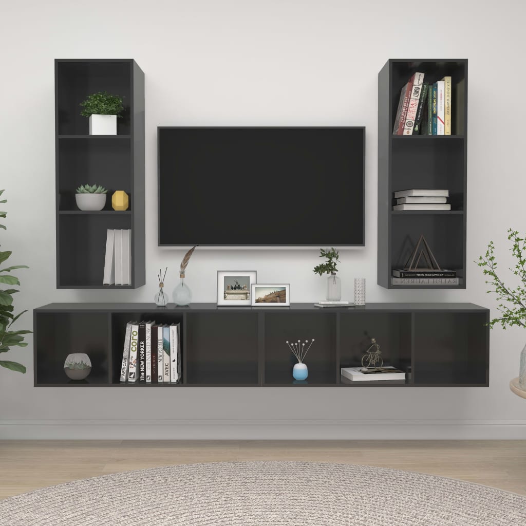 4 db magasfényű szürke forgácslap fali tv-szekrény 4 db magasfényű szürke forgácslap fali tv-szekrény