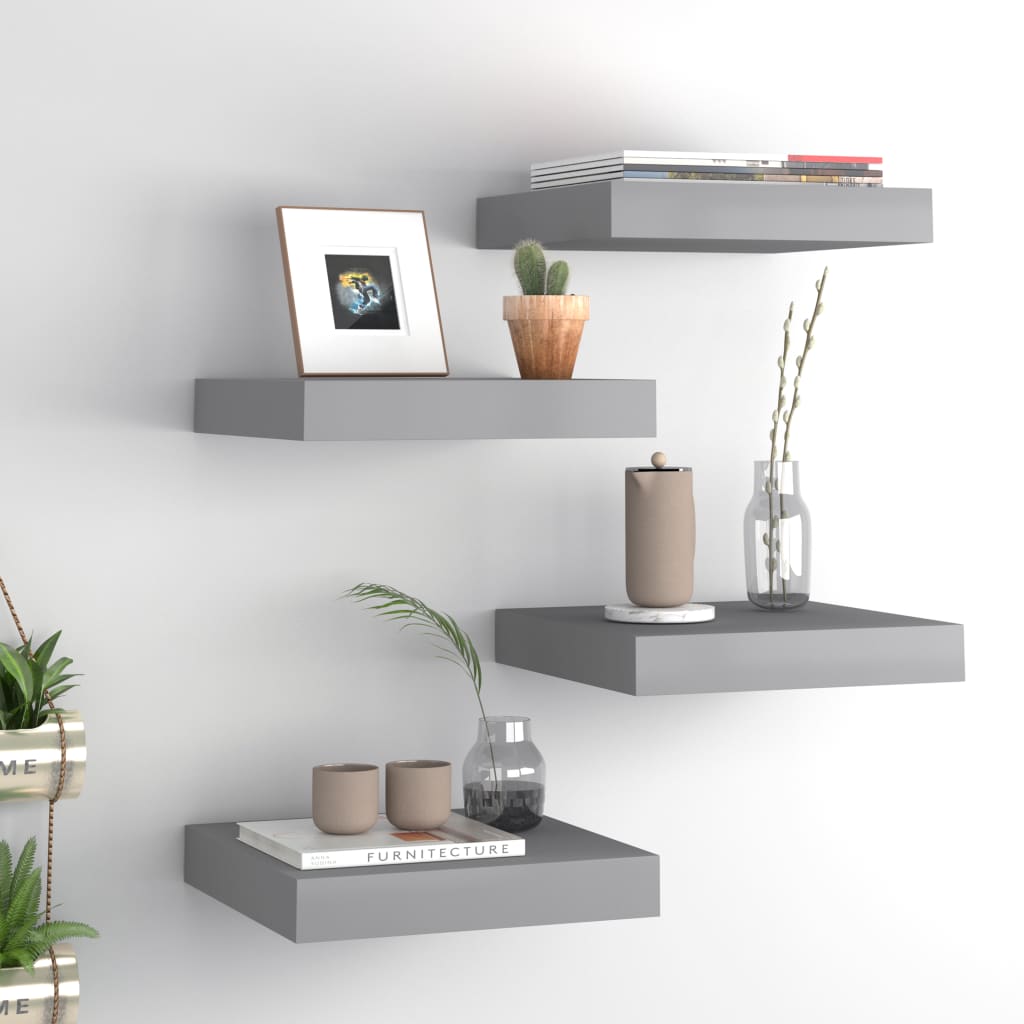 4 db szürke mdf fali polc 23 x 23,5 x 3,8 cm