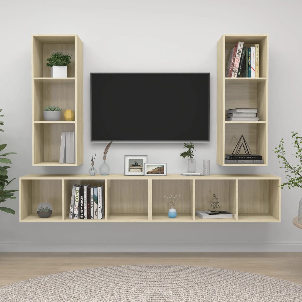 4 db tölgyszínű forgácslap falra szerelhető tv-szekrény 4 db tölgyszínű forgácslap falra szerelhető tv-szekrény