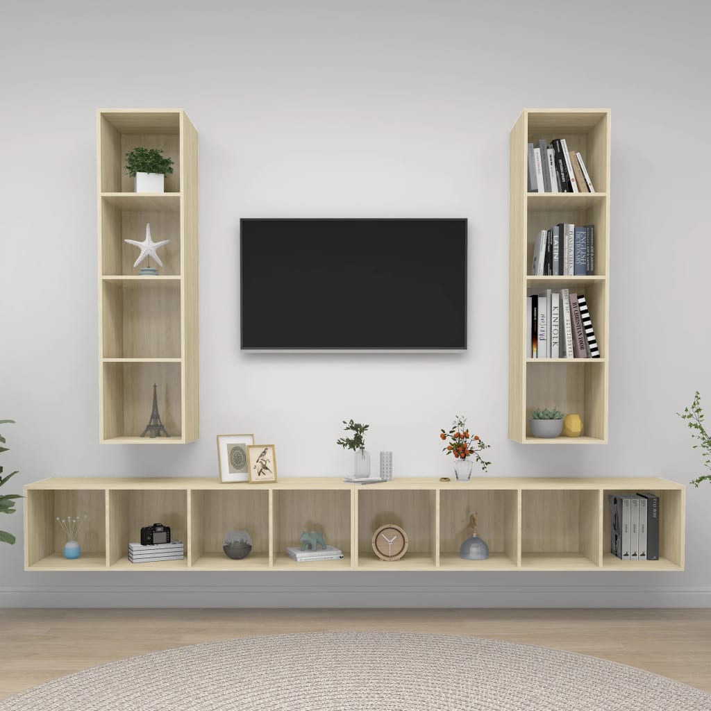 4 db tölgyszínű forgácslap falra szerelhető tv-szekrény 4 db tölgyszínű forgácslap falra szerelhető tv-szekrény