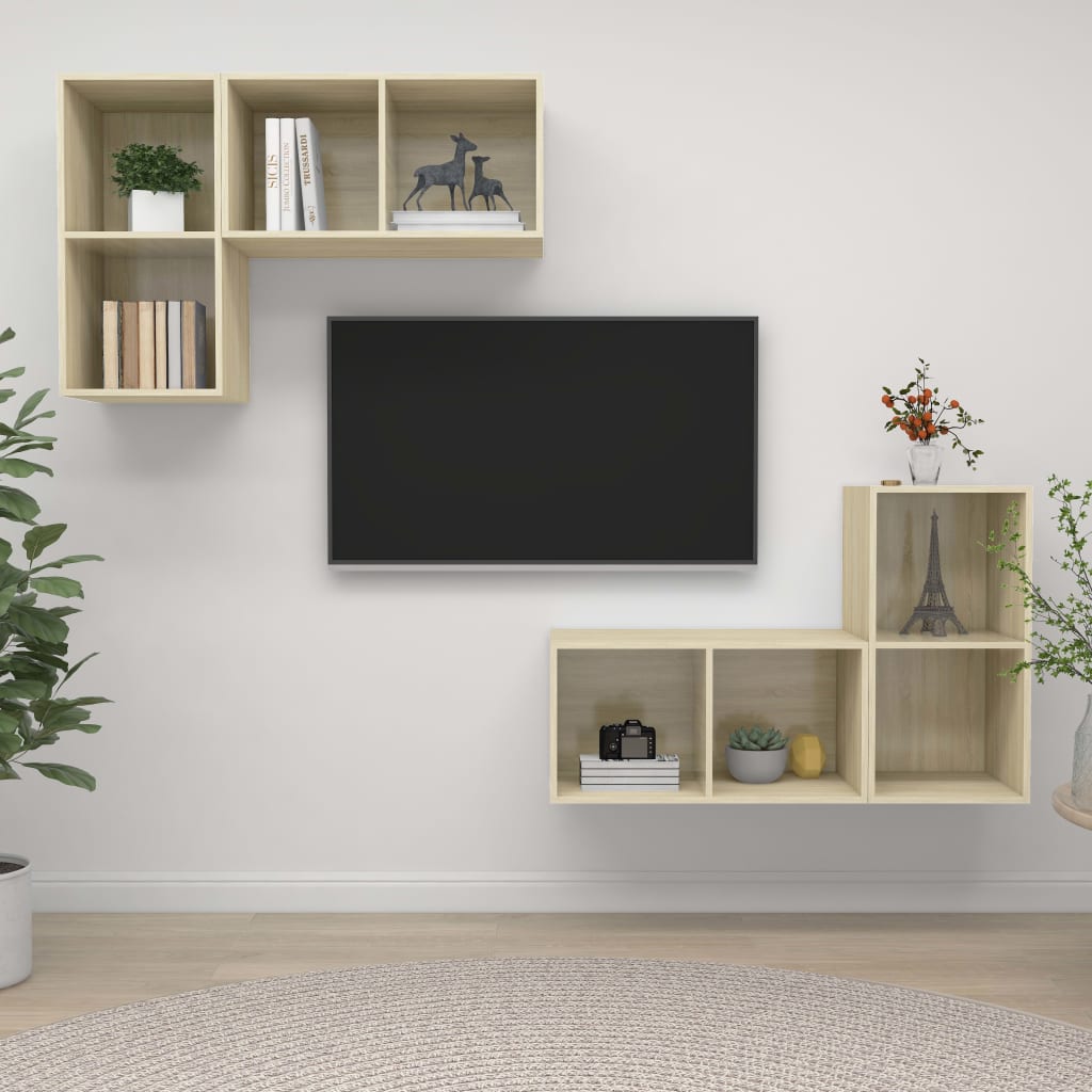 4 db tölgyszínű forgácslap falra szerelhető tv-szekrény 4 db tölgyszínű forgácslap falra szerelhető tv-szekrény