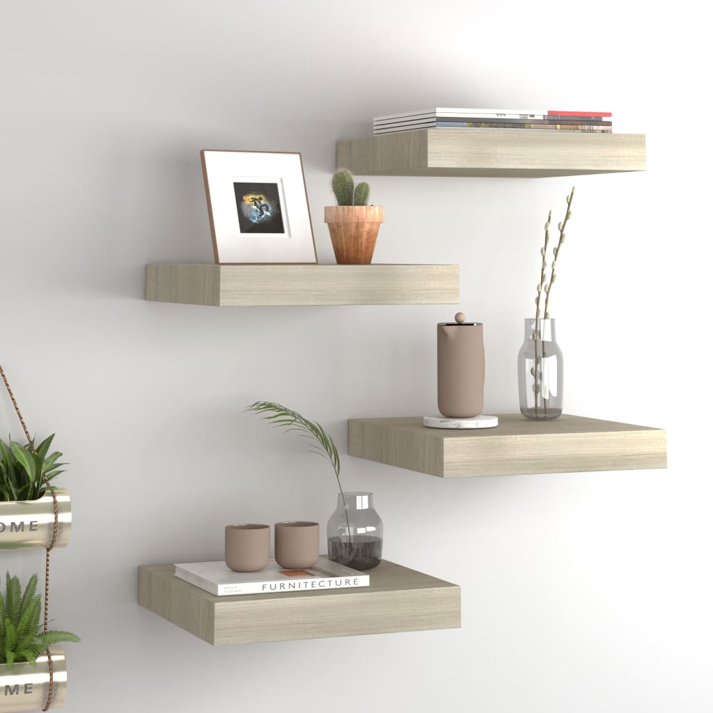 4 db tölgyszínű mdf fali polc 23 x 23,5 x 3,8 cm