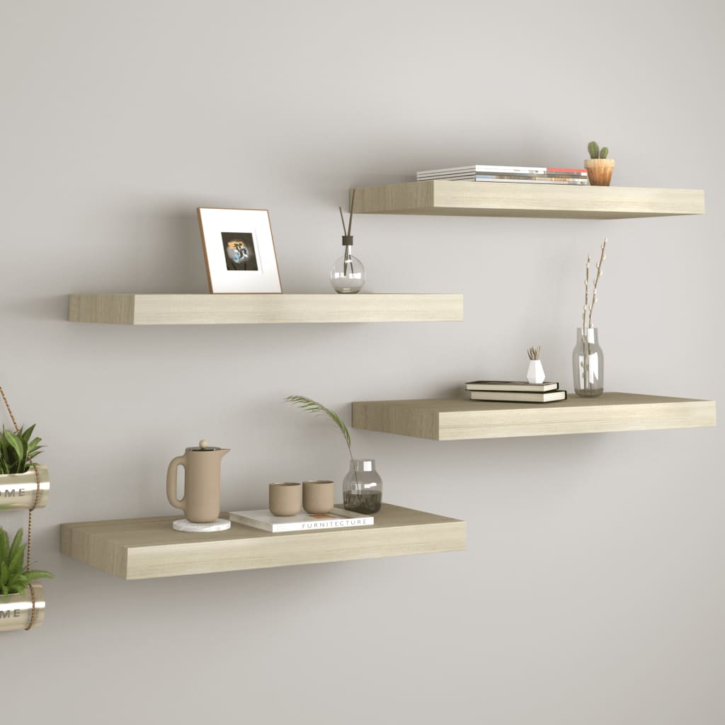 4 db tölgyszínű mdf fali polc 60 x 23,5 x 3,8 cm