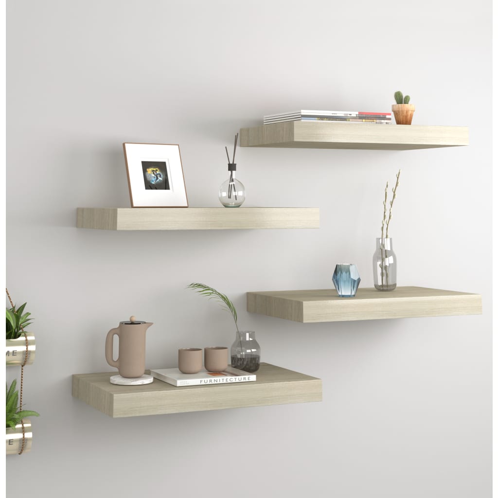 4 db tölgyszínű mdf lebegő fali polc 40 x 23 x 3,8 cm