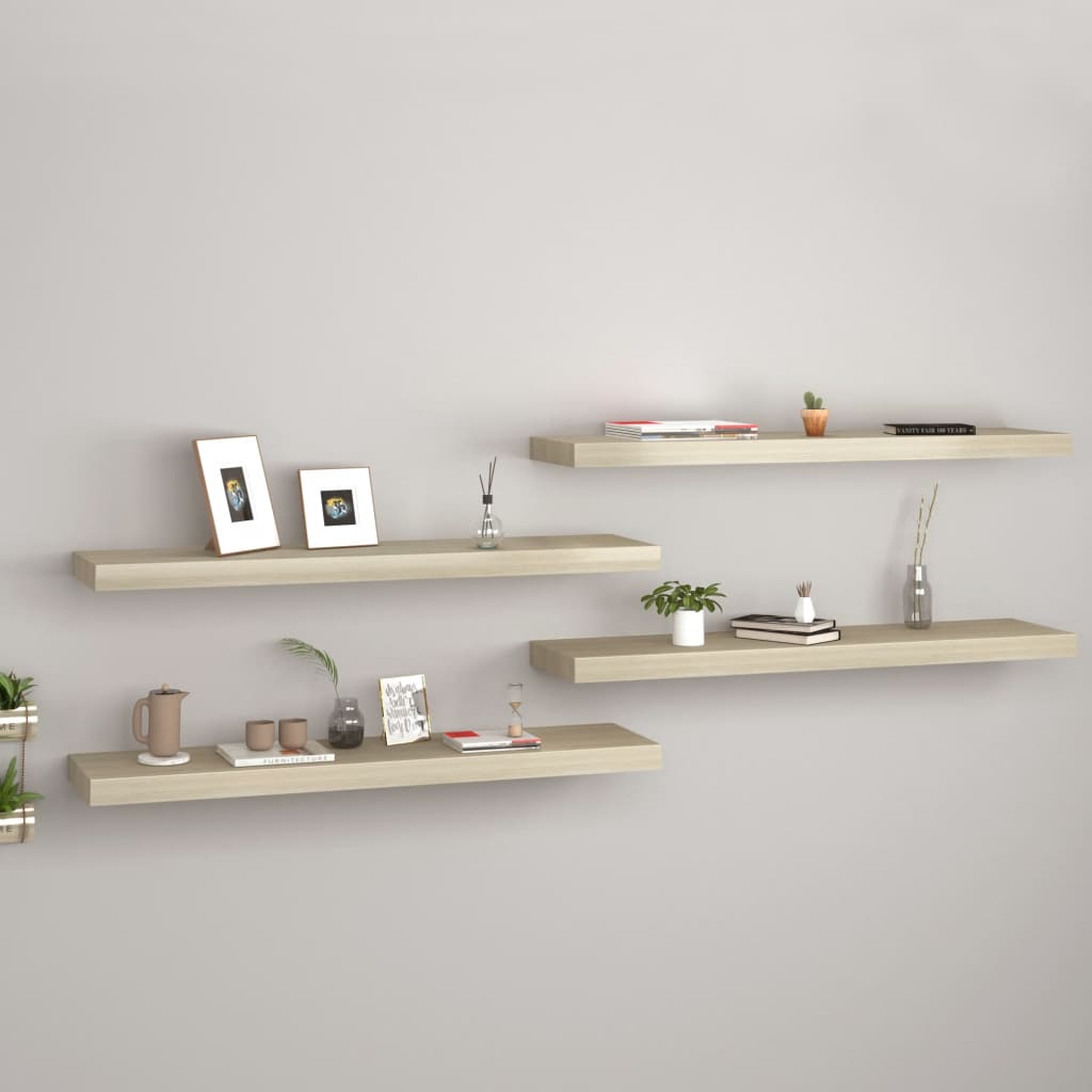 4 db tölgyszínű mdf lebegő fali polc 90 x 23,5 x 3,8 cm