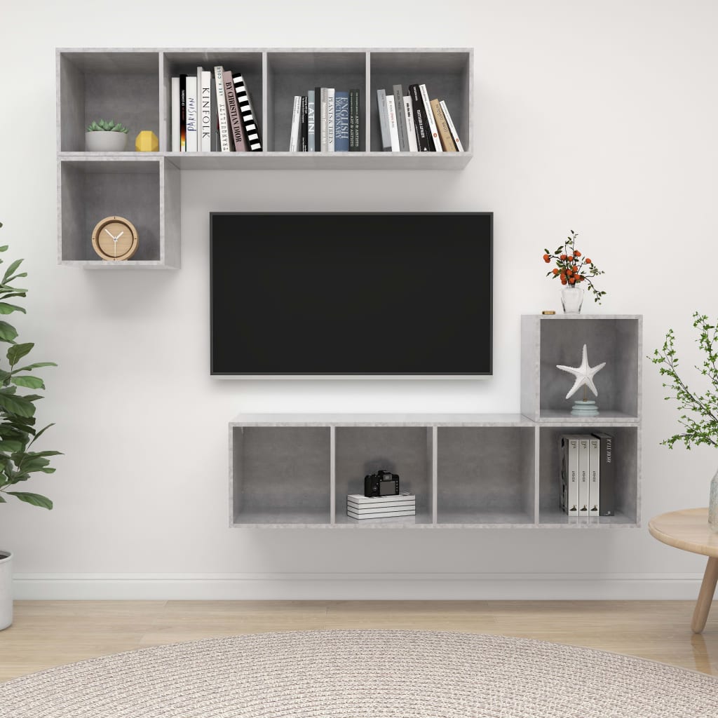 4 részes betonszürke forgácslap tv-szekrény szett