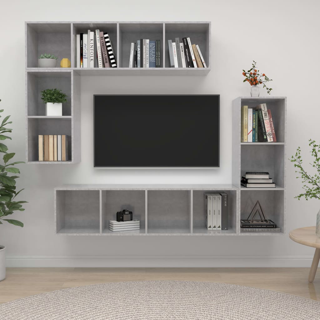 4 részes betonszürke forgácslap tv-szekrény szett