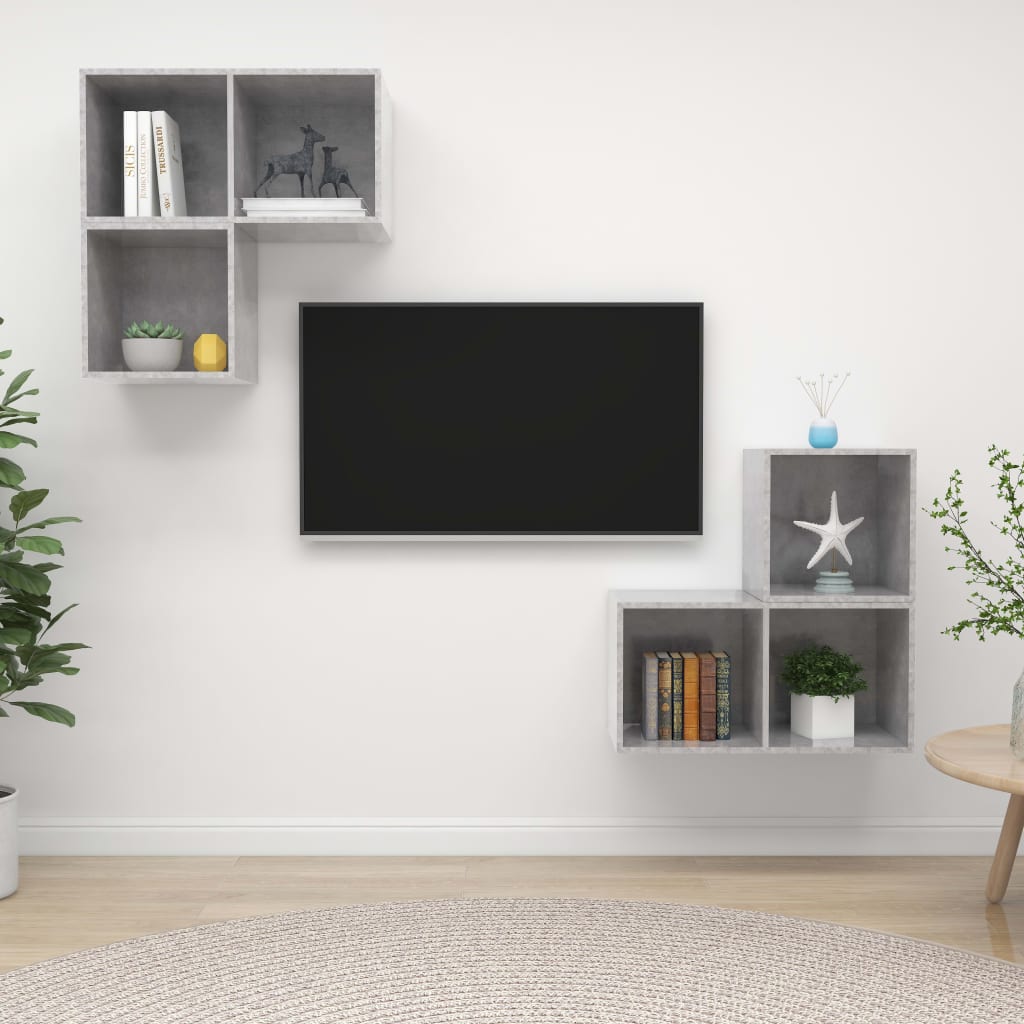 4 részes betonszürke forgácslap tv-szekrény szett 4 részes betonszürke forgácslap tv-szekrény szett