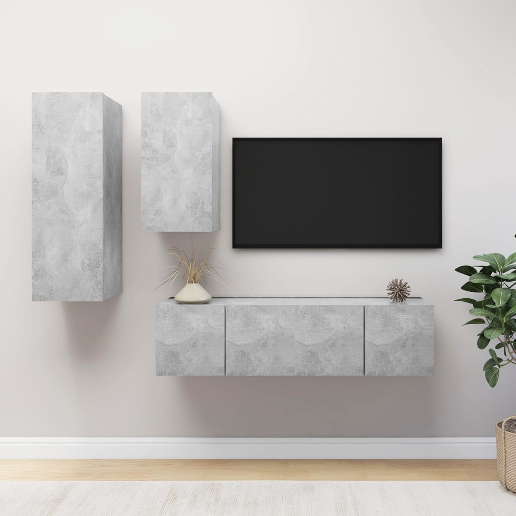 4 részes betonszürke forgácslap tv-szekrényszett 4 részes betonszürke forgácslap tv-szekrényszett