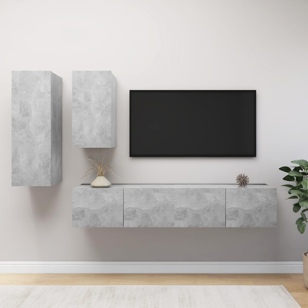 4 részes betonszürke forgácslap tv-szekrényszett