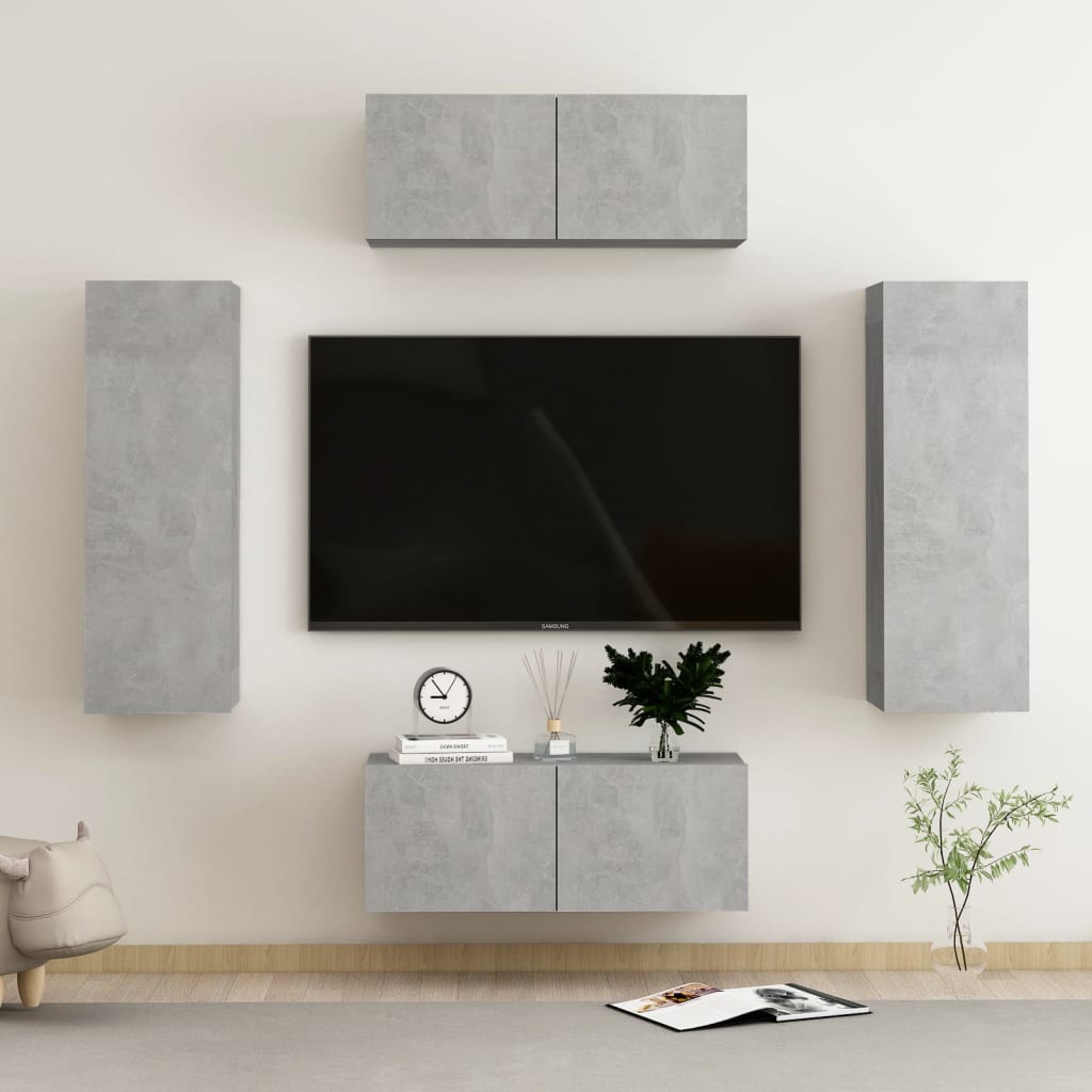 4 részes betonszürke forgácslap tv-szekrényszett 4 részes betonszürke forgácslap tv-szekrényszett