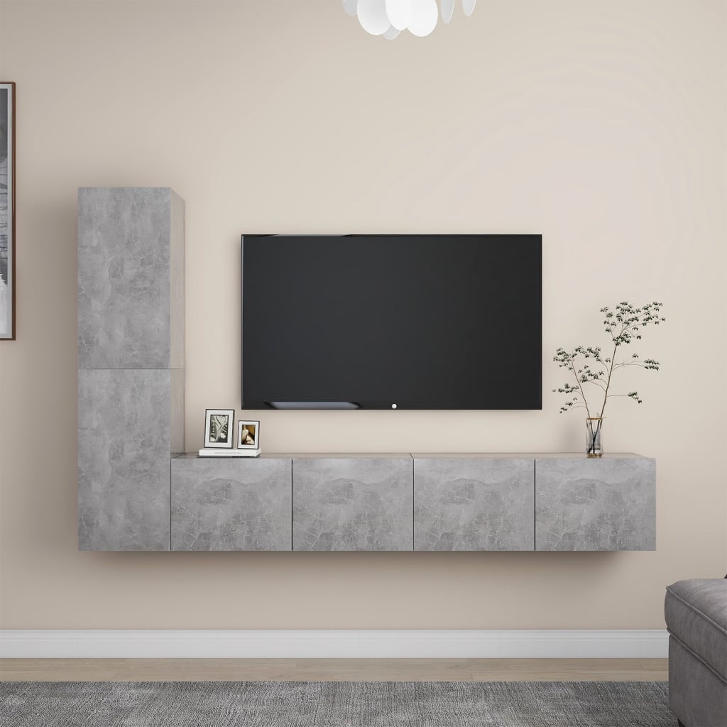 4 részes betonszürke forgácslap tv-szekrényszett 4 részes betonszürke forgácslap tv-szekrényszett