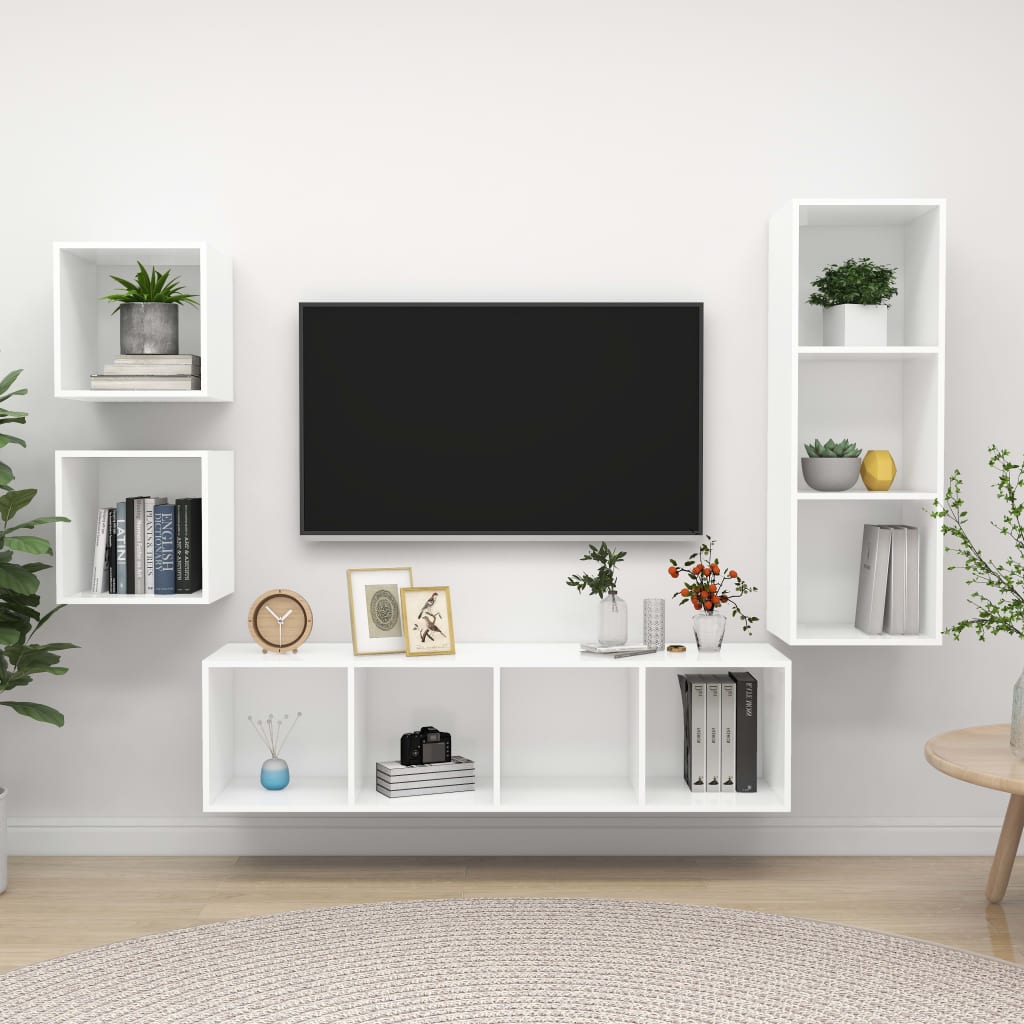 4 részes fehér forgácslap tv-szekrény szett 4 részes fehér forgácslap tv-szekrény szett
